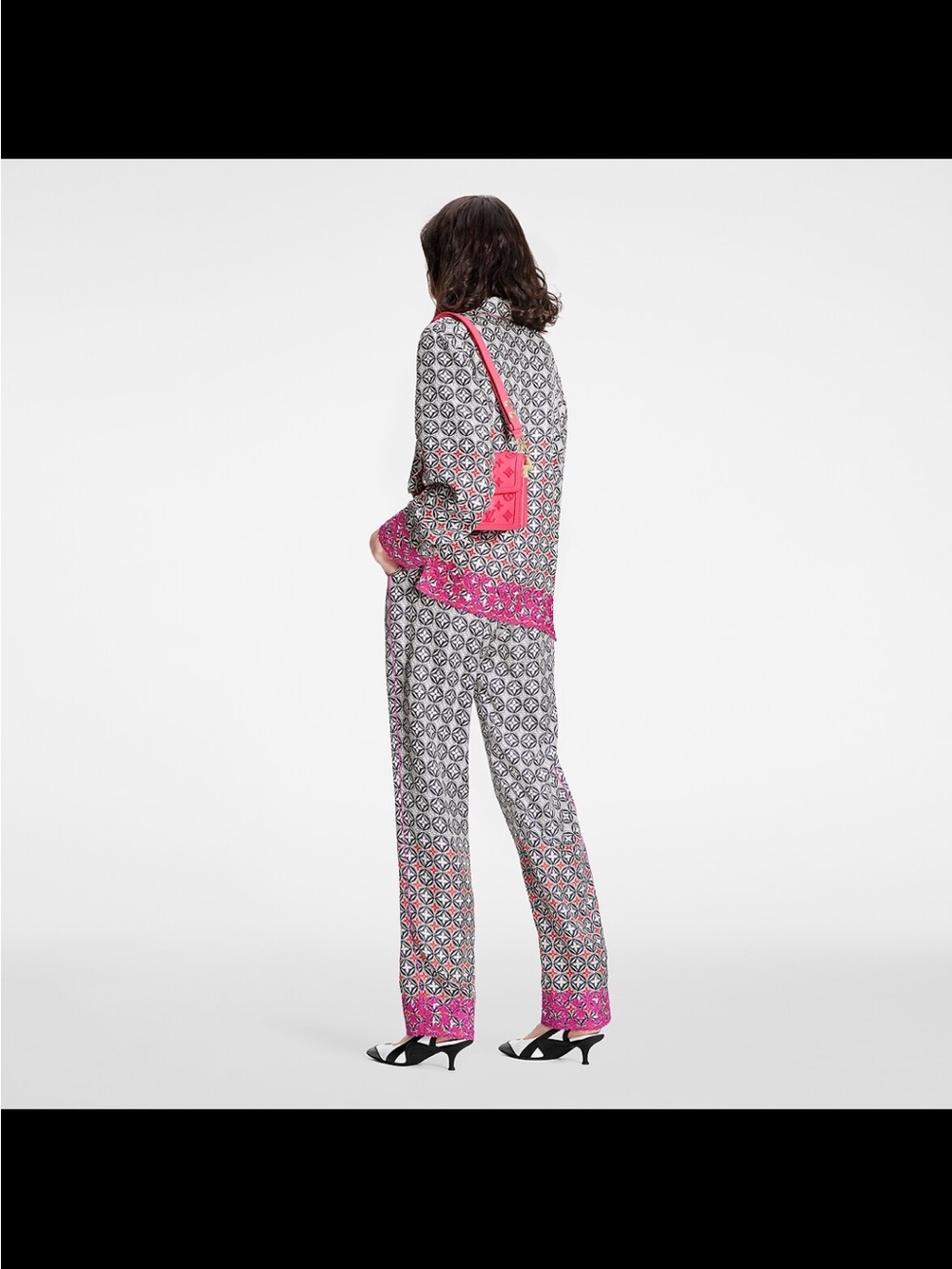 Louis Vuitton Black & White Geometric Straight-Leg Pants with Pink Hem